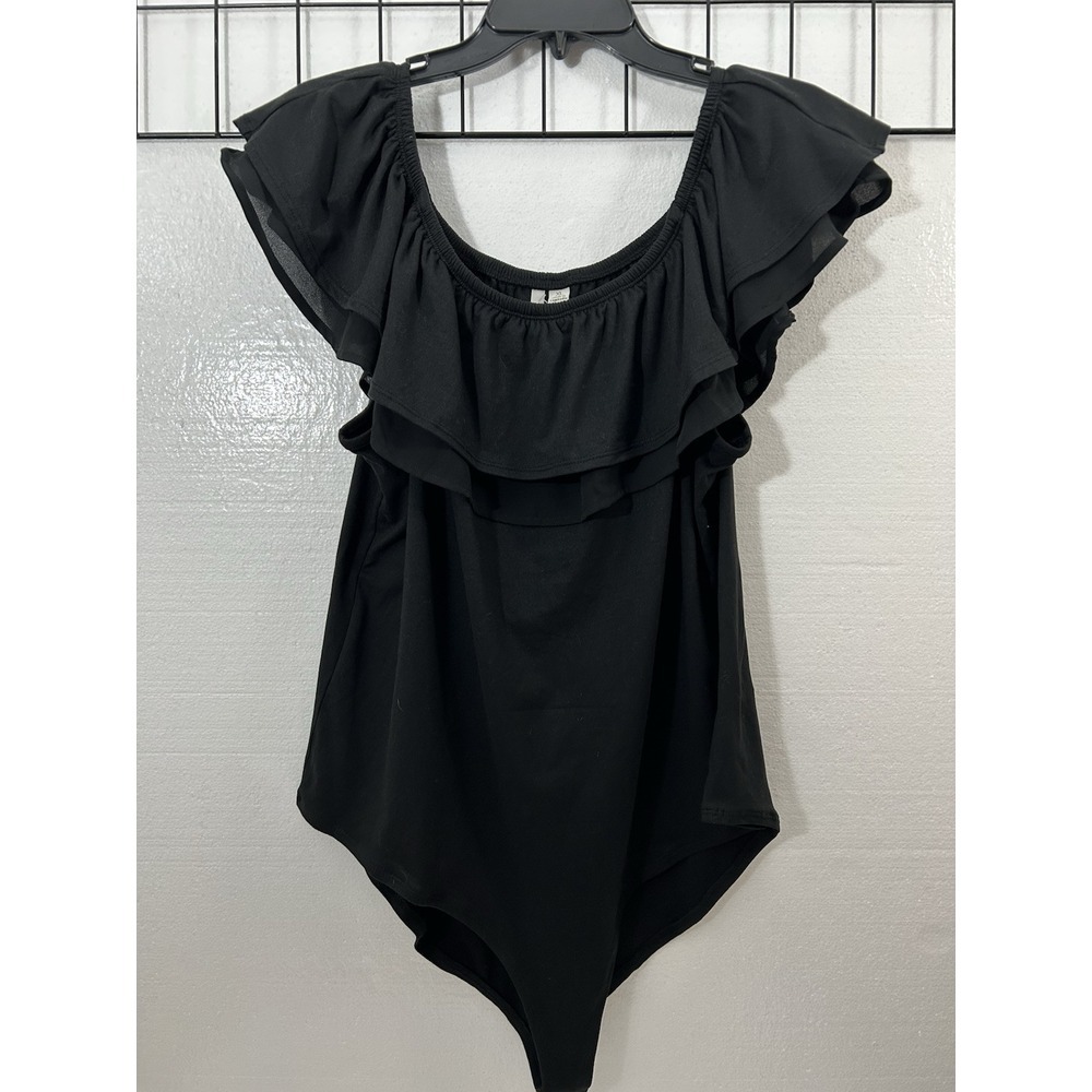Women's XL Cato Fashions Black Bodysuit Ruffled SKU 60025